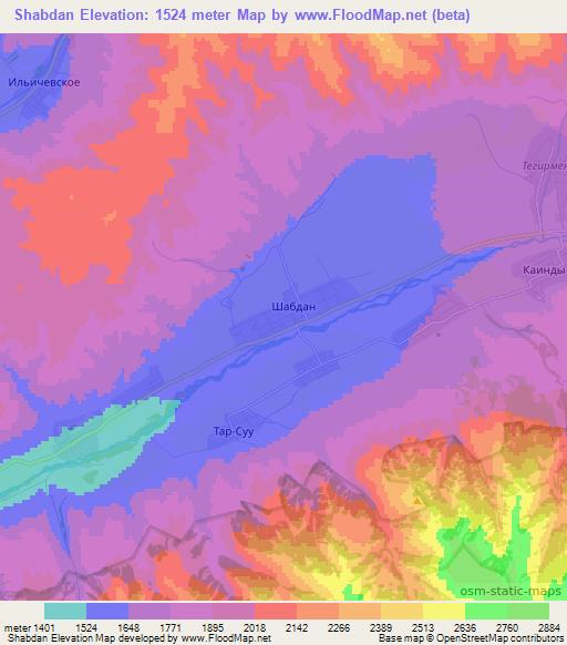 Shabdan,Kyrgyzstan Elevation Map