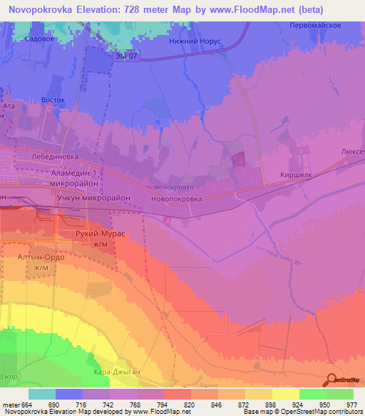 Novopokrovka,Kyrgyzstan Elevation Map