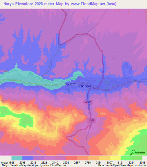 Naryn,Kyrgyzstan Elevation Map