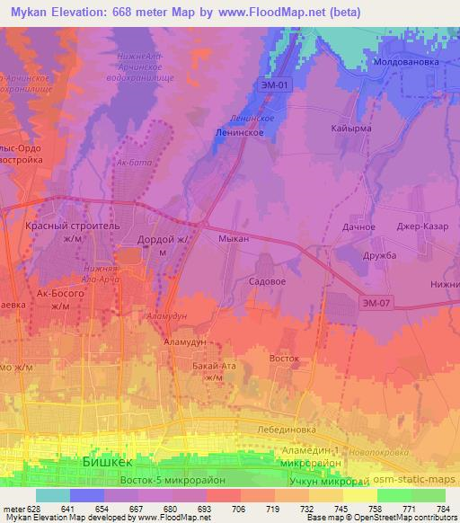 Mykan,Kyrgyzstan Elevation Map