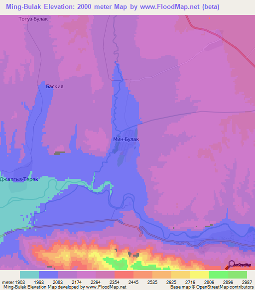 Ming-Bulak,Kyrgyzstan Elevation Map