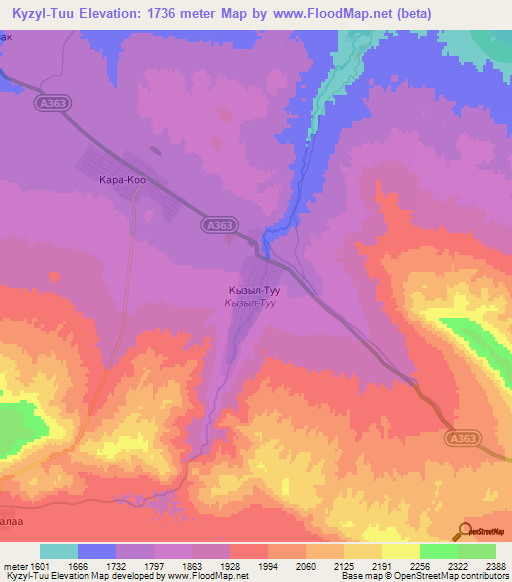 Kyzyl-Tuu,Kyrgyzstan Elevation Map