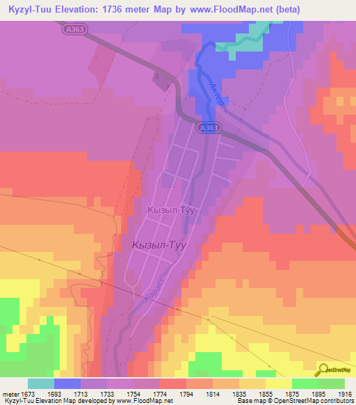 Kyzyl-Tuu,Kyrgyzstan Elevation Map