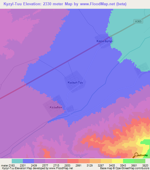 Kyzyl-Tuu,Kyrgyzstan Elevation Map