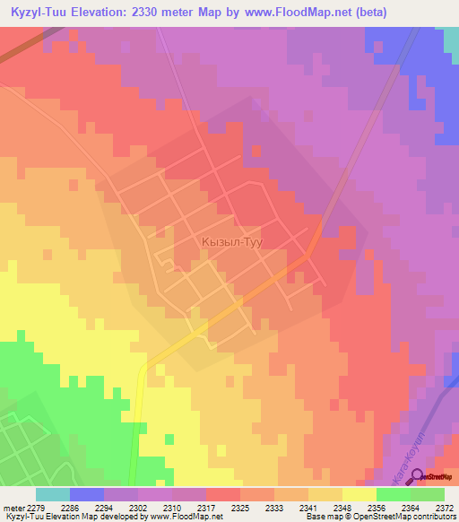 Kyzyl-Tuu,Kyrgyzstan Elevation Map