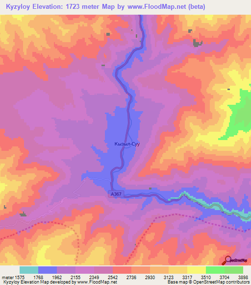 Kyzyloy,Kyrgyzstan Elevation Map