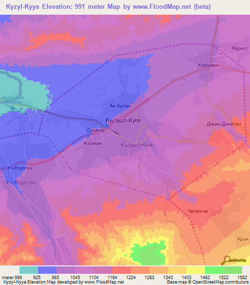 Kyzyl-Kyya,Kyrgyzstan Elevation Map