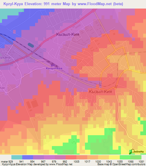 Kyzyl-Kyya,Kyrgyzstan Elevation Map