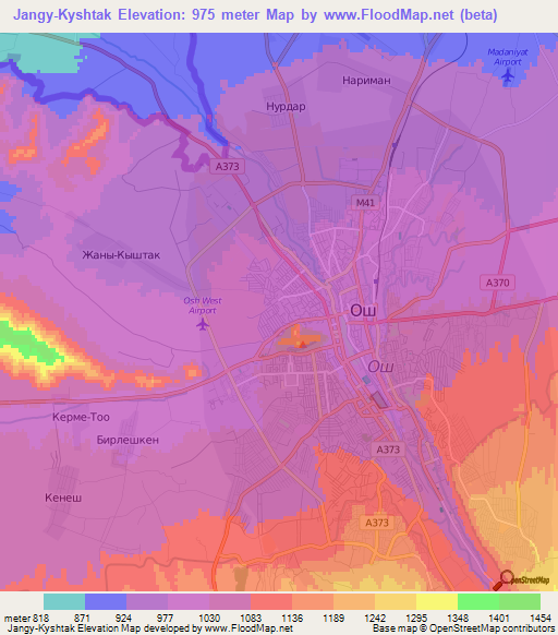 Jangy-Kyshtak,Kyrgyzstan Elevation Map