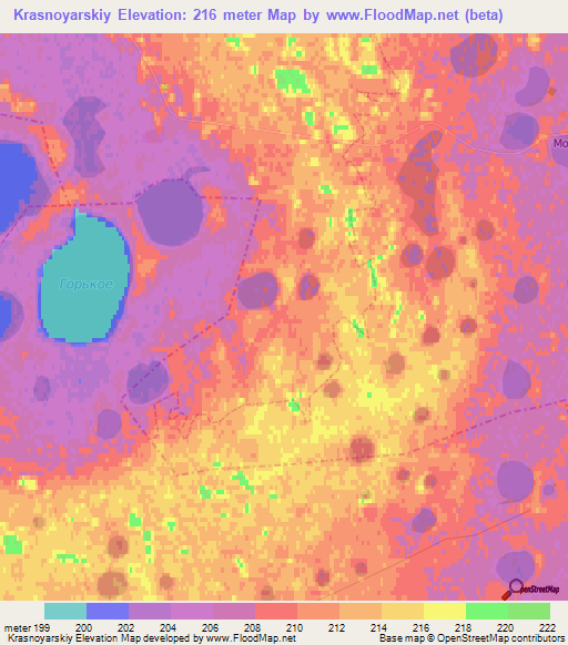 Krasnoyarskiy,Russia Elevation Map