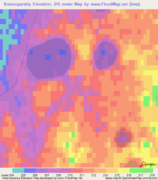 Krasnoyarskiy,Russia Elevation Map