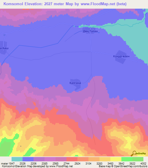 Komsomol,Kyrgyzstan Elevation Map