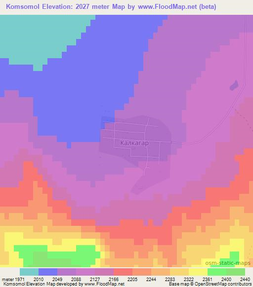 Komsomol,Kyrgyzstan Elevation Map