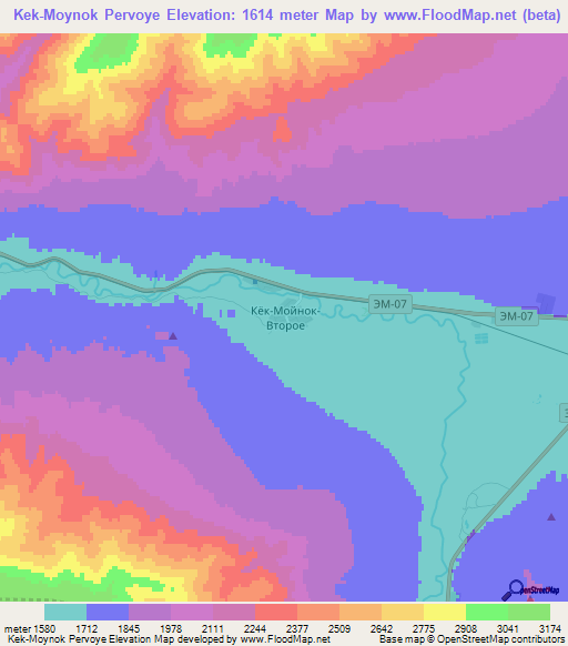 Kek-Moynok Pervoye,Kyrgyzstan Elevation Map