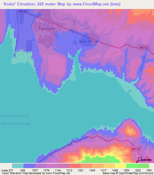 Kodul',Kyrgyzstan Elevation Map