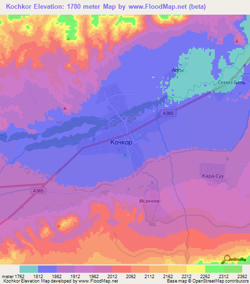 Kochkor,Kyrgyzstan Elevation Map