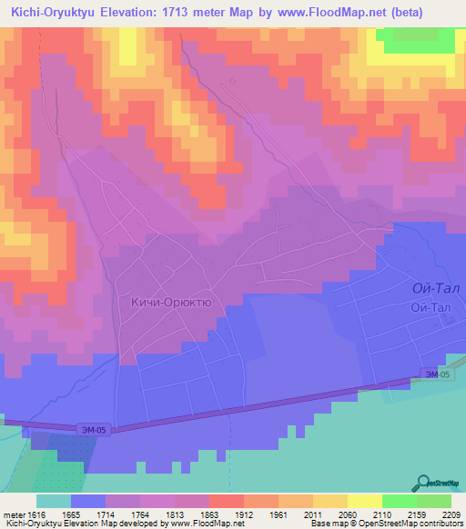 Kichi-Oryuktyu,Kyrgyzstan Elevation Map