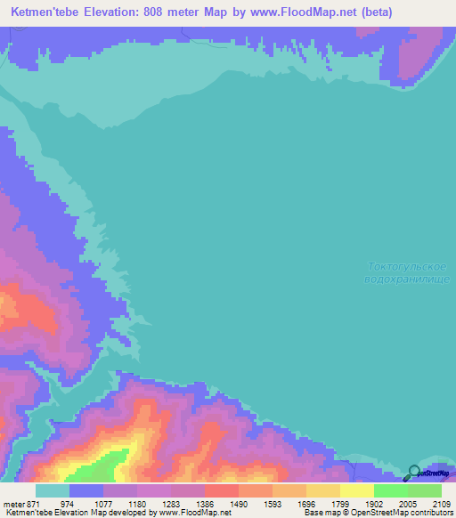 Ketmen'tebe,Kyrgyzstan Elevation Map