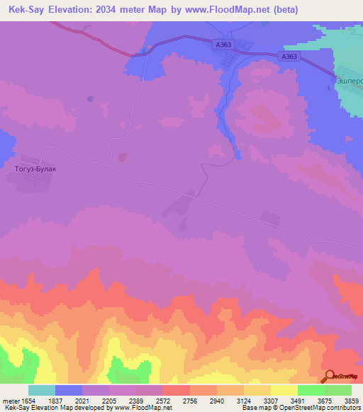 Kek-Say,Kyrgyzstan Elevation Map