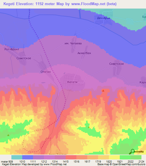 Kegeti,Kyrgyzstan Elevation Map