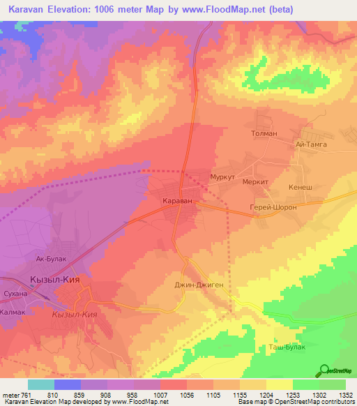 Karavan,Kyrgyzstan Elevation Map
