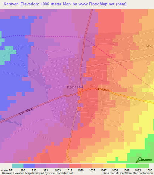 Karavan,Kyrgyzstan Elevation Map