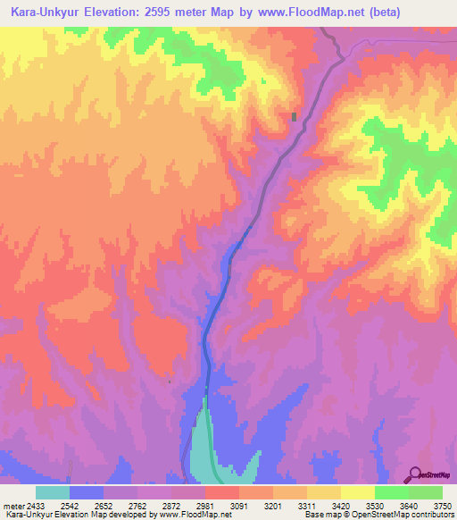 Kara-Unkyur,Kyrgyzstan Elevation Map