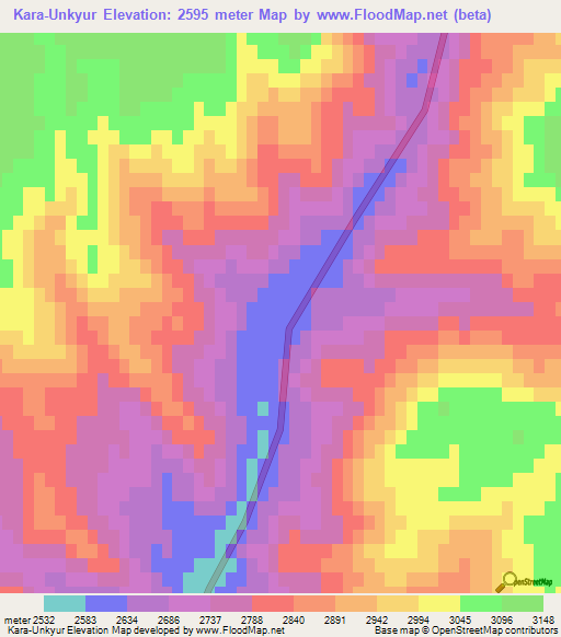 Kara-Unkyur,Kyrgyzstan Elevation Map