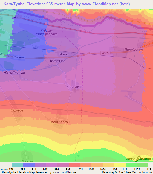 Kara-Tyube,Kyrgyzstan Elevation Map