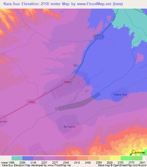 Kara-Suu,Kyrgyzstan Elevation Map