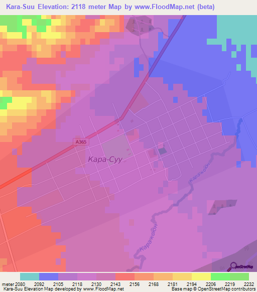 Kara-Suu,Kyrgyzstan Elevation Map