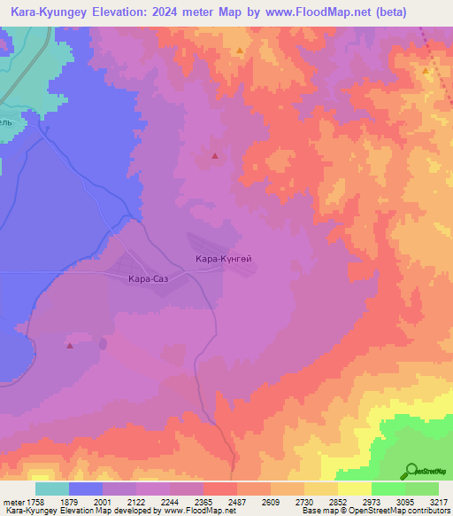 Kara-Kyungey,Kyrgyzstan Elevation Map