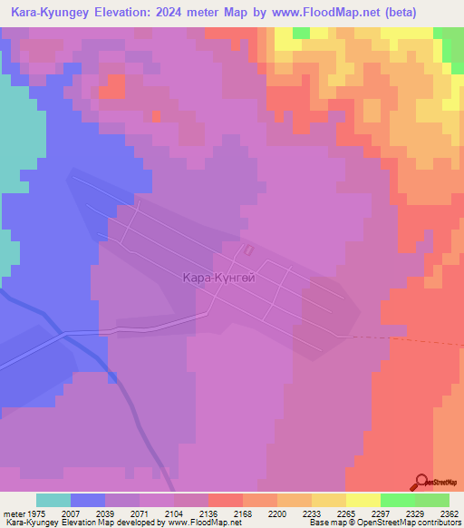 Kara-Kyungey,Kyrgyzstan Elevation Map