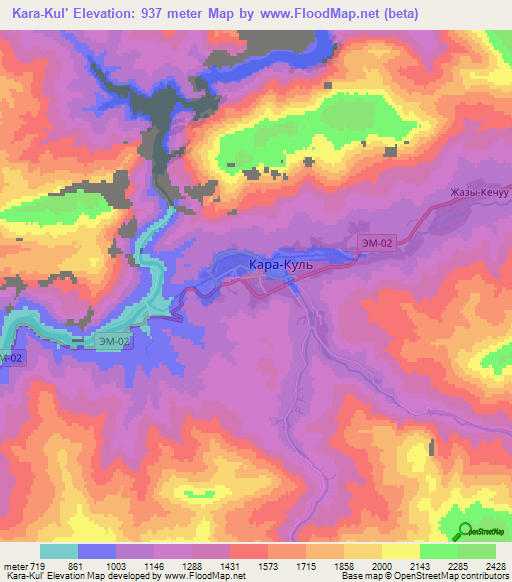 Kara-Kul',Kyrgyzstan Elevation Map