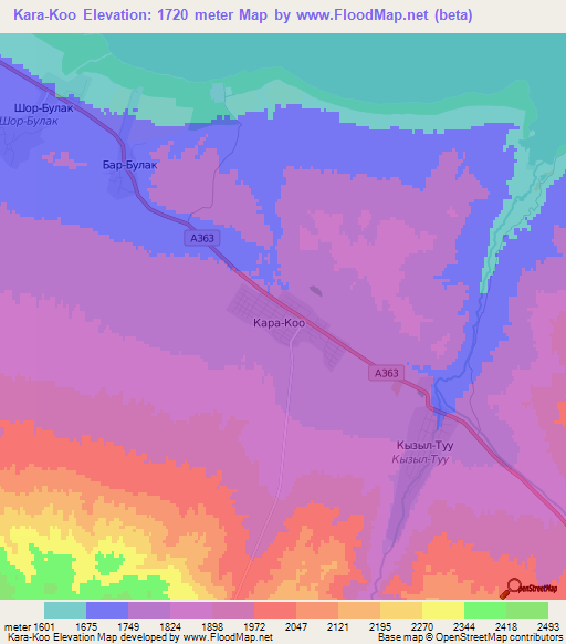 Kara-Koo,Kyrgyzstan Elevation Map