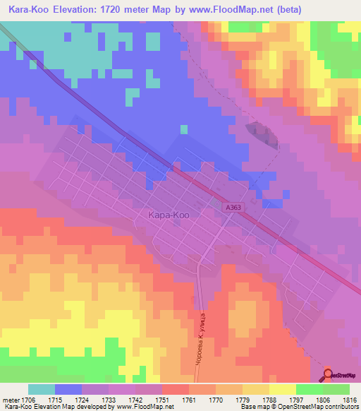 Kara-Koo,Kyrgyzstan Elevation Map