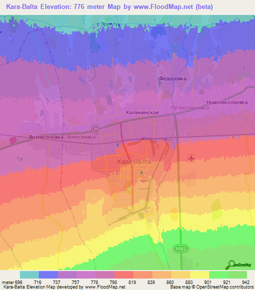Kara-Balta,Kyrgyzstan Elevation Map