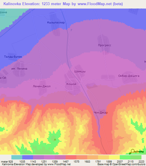 Kalinovka,Kyrgyzstan Elevation Map