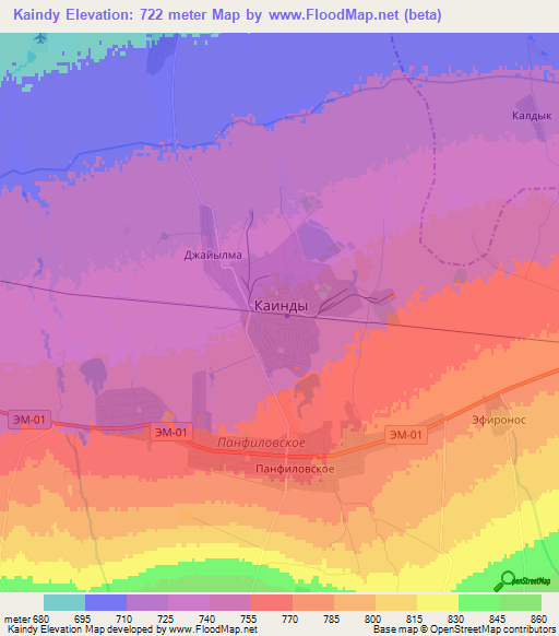 Kaindy,Kyrgyzstan Elevation Map