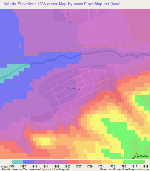 Kaindy,Kyrgyzstan Elevation Map