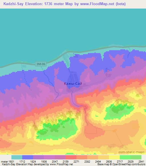 Kadzhi-Say,Kyrgyzstan Elevation Map