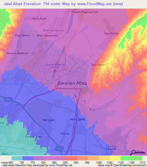 Jalal-Abad,Kyrgyzstan Elevation Map