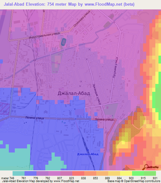 Jalal-Abad,Kyrgyzstan Elevation Map