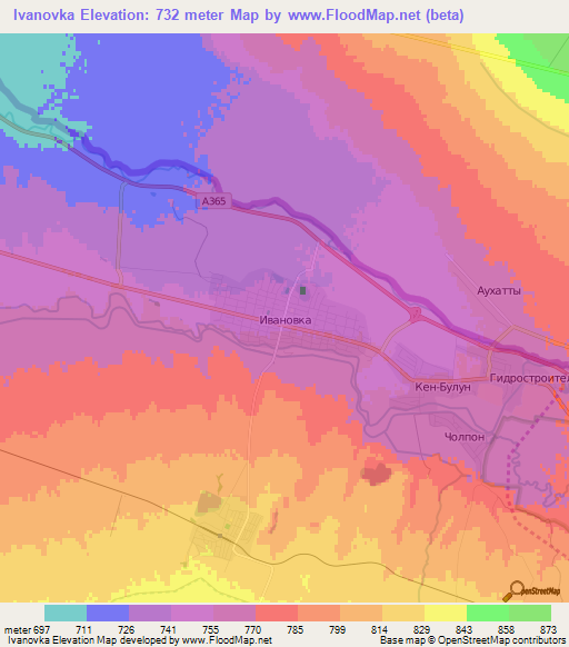 Ivanovka,Kyrgyzstan Elevation Map