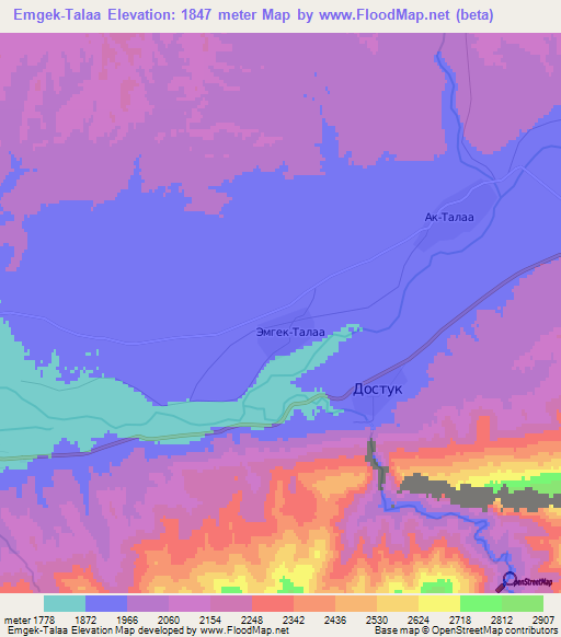 Emgek-Talaa,Kyrgyzstan Elevation Map