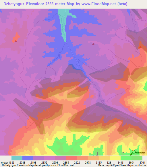 Dzhetyoguz,Kyrgyzstan Elevation Map