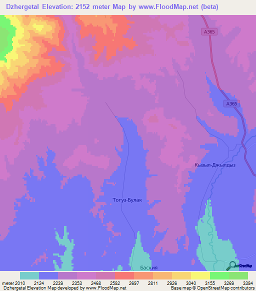 Dzhergetal,Kyrgyzstan Elevation Map