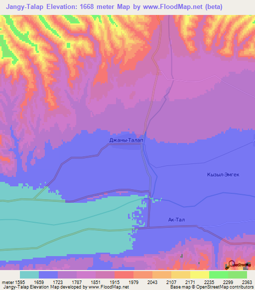 Jangy-Talap,Kyrgyzstan Elevation Map