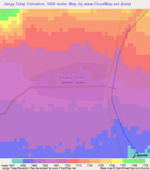 Jangy-Talap,Kyrgyzstan Elevation Map