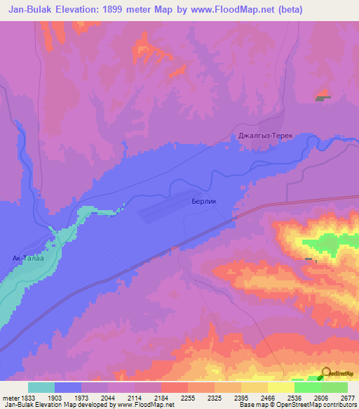 Jan-Bulak,Kyrgyzstan Elevation Map